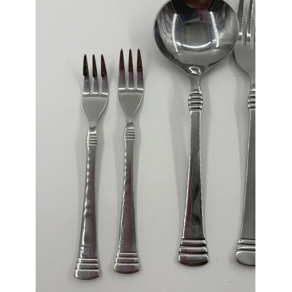 Cambridge Stainless Flatware CODIE 7pc Lot Ribbed Flared Replacement Fork Spoon